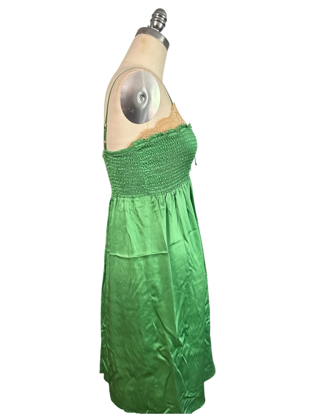 Vintage y2k Betsey Johnson Emerald Green Lace Trimmed Milkmaid Slip Dress 8 - Picture 11 of 11